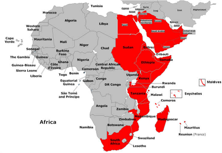 Les pays signataires Code de conduite de Djibouti en 2009.