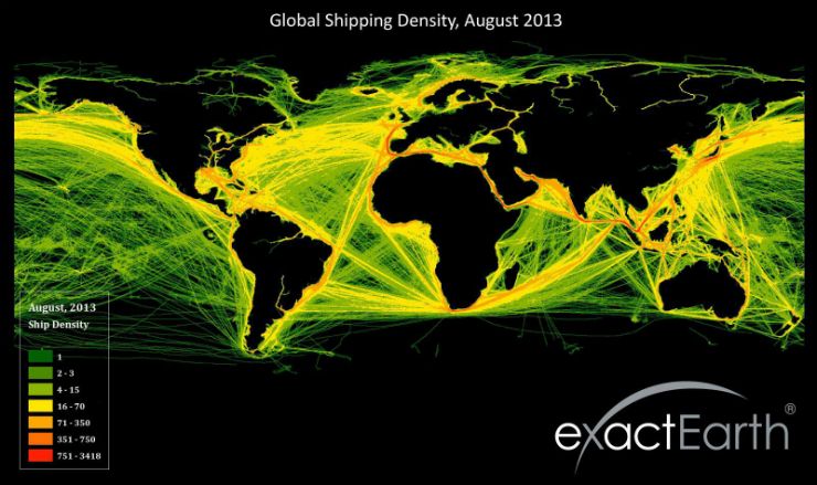 Worldwide fishing density with exactAIS